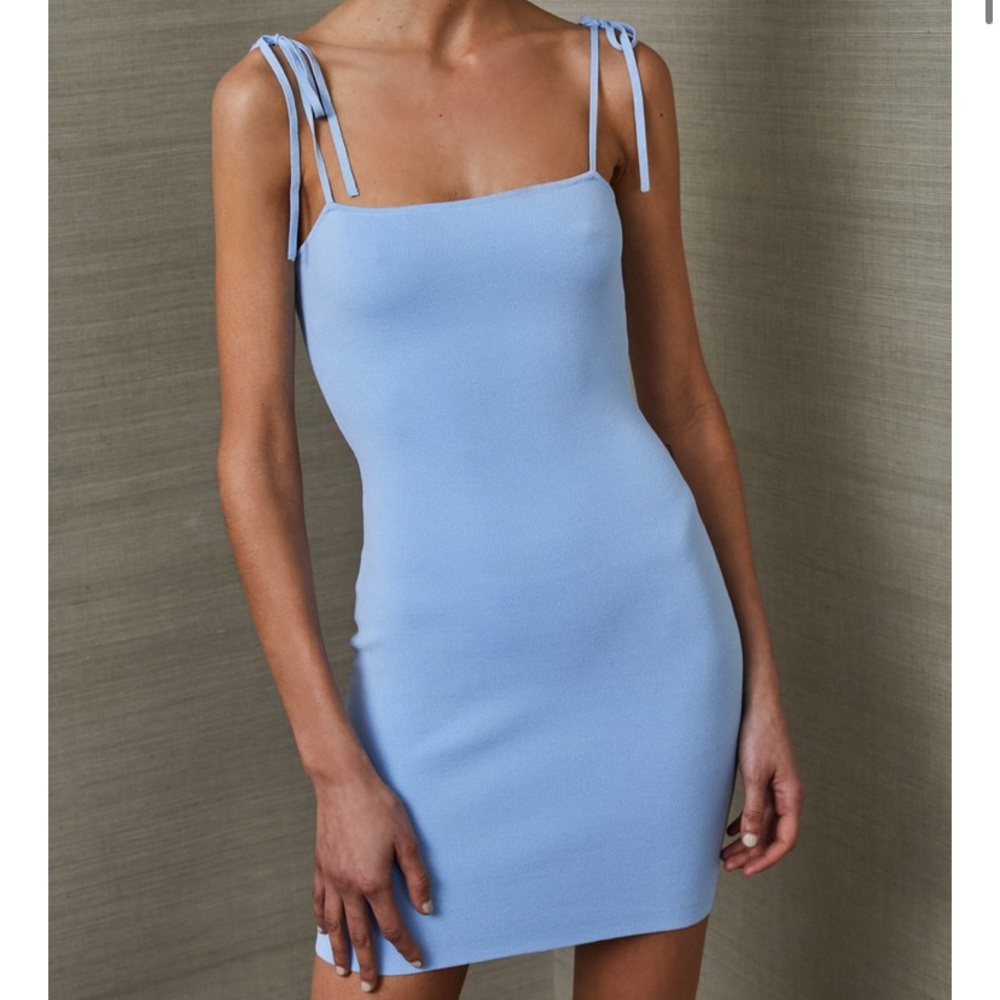 Bec & Bridge Light Blue Tie-Shoulder Bodycon Dress